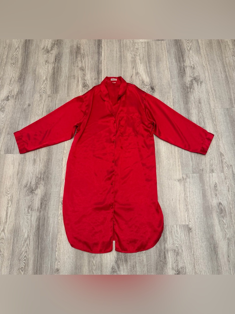 Tomote 100% Silk Red Button Front Sleep Shirt Nightgown Size‎ Small
